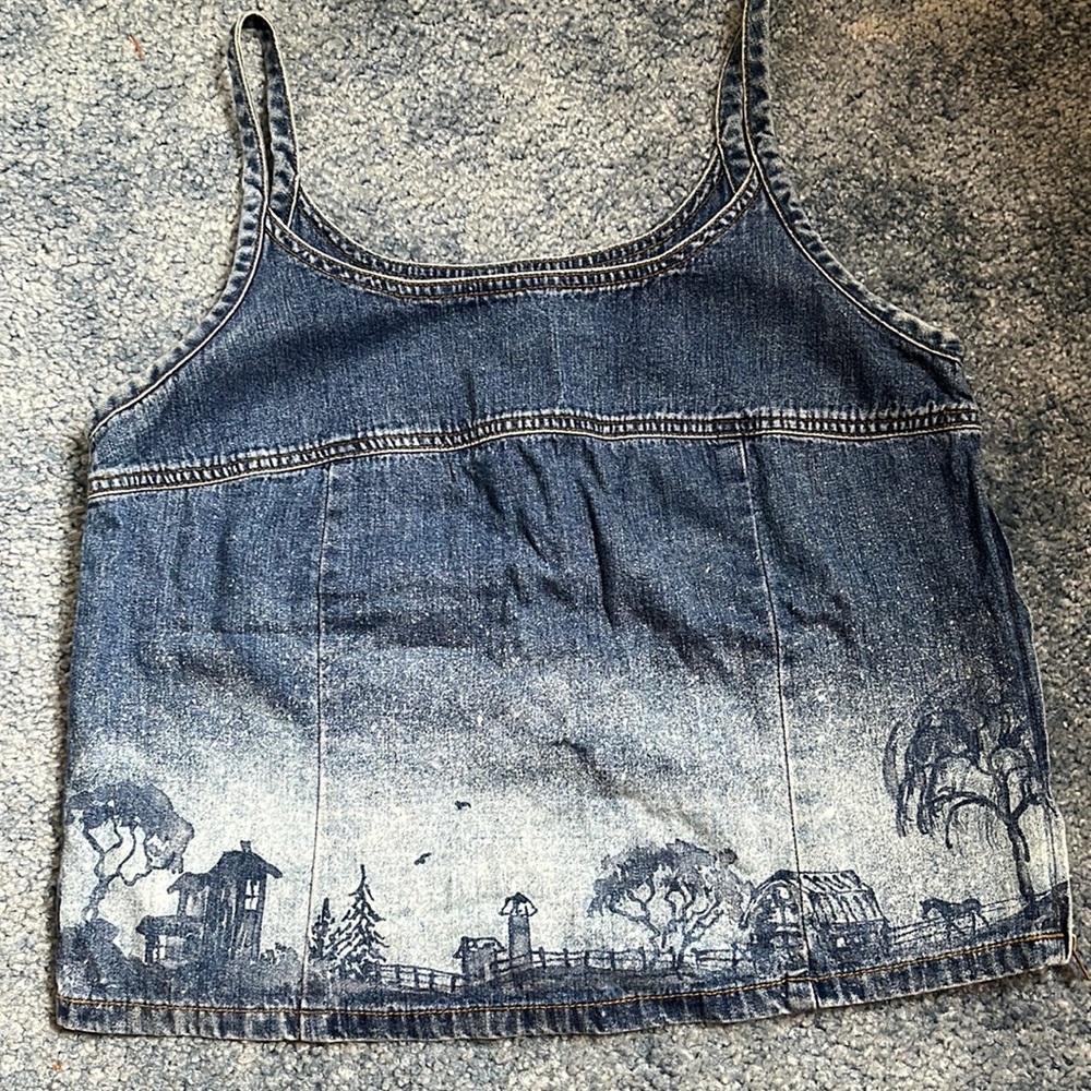 90s Denim tank top with hand painted designs